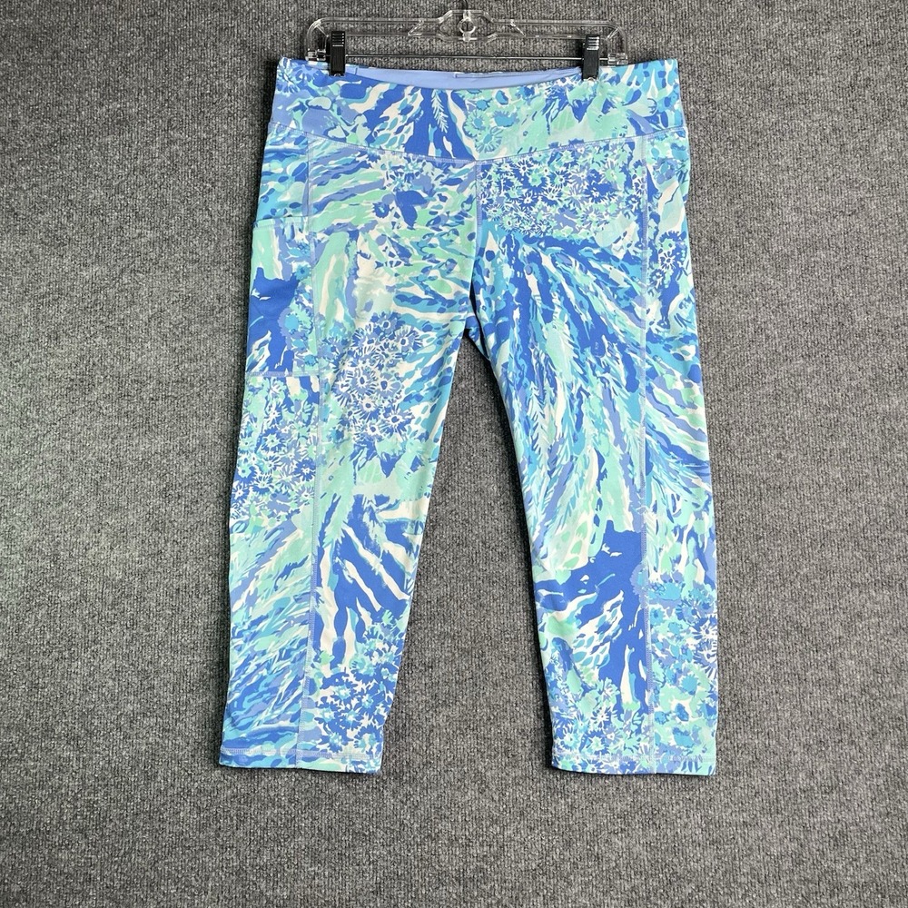 Lilly Pulitzer Luxletic Weekender Cropped Leggings XL Blue Haven Activewear Yoga